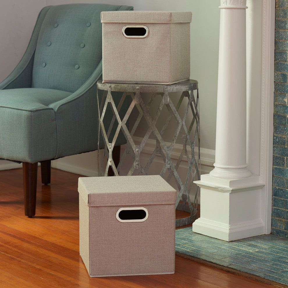 Storage Bins With Lids and Chromed Grommet Handles, Gray