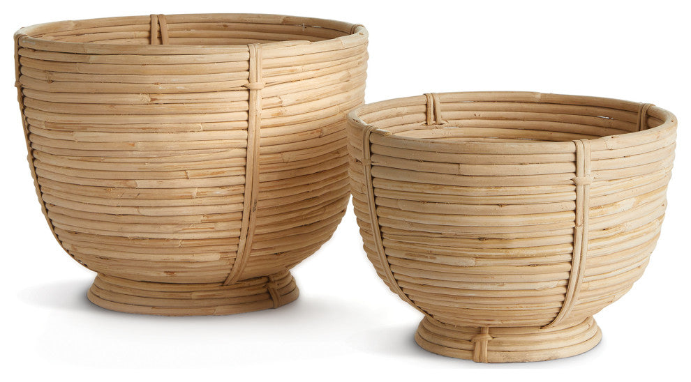 Cane Rattan Decorative Footed Bowls, Set of 2