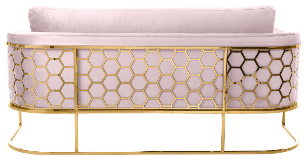 Casa Velvet Upholstered Sofa, Pink, Gold Finish