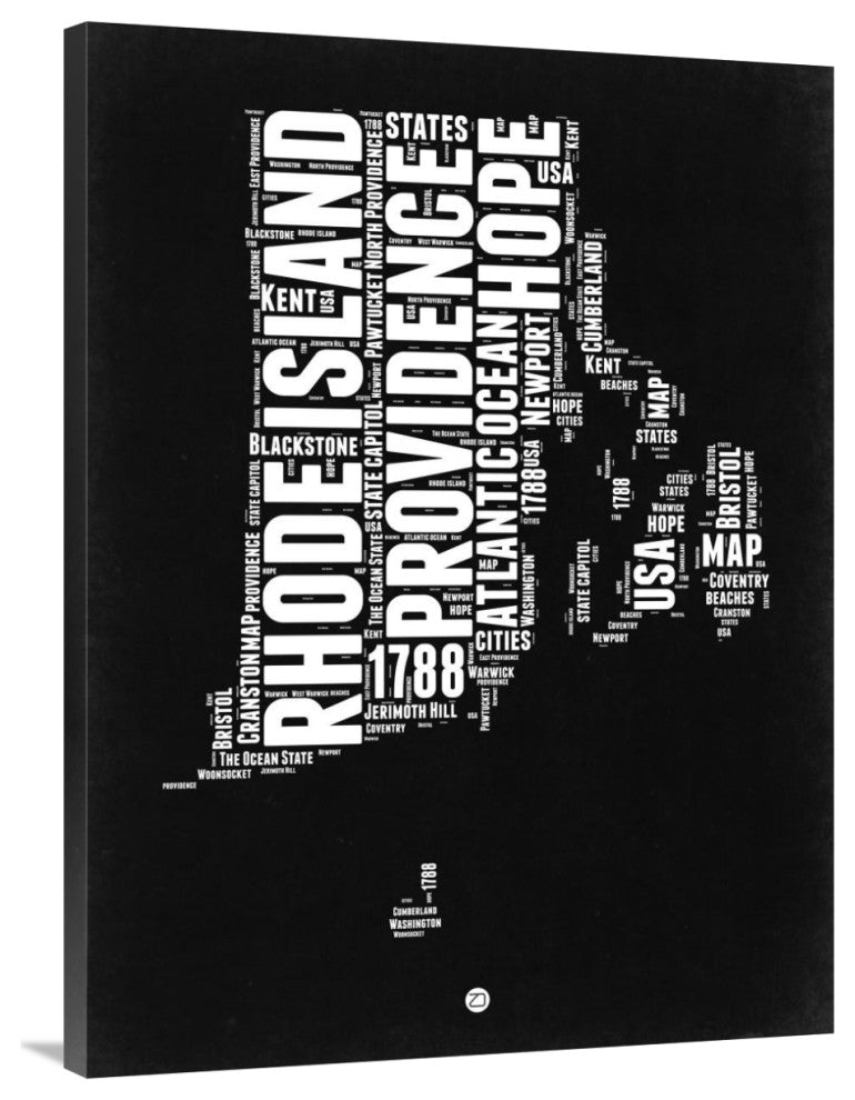 "Rhode Island Black and White Map" Fine Art Print