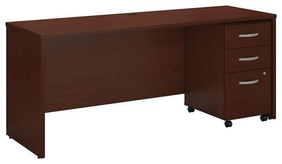 Series C 72W Office Desk with File Cabinet in Mahogany - Engineered Wood