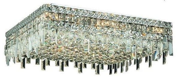 Elegant Maxim Flush Mount, Chrome Finish With Royal Cut Crystal