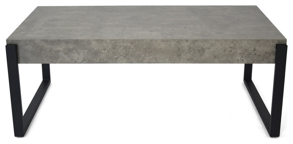 GDF Studio Shaw Industrial Faux Wood Coffee Table With Iron Legs, Light Concrete