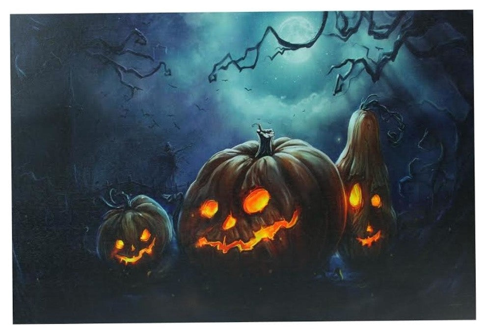 LED Lighted Spooky Halloween Jack-O-Lanterns Canvas Wall Art 15.75"x23.5"