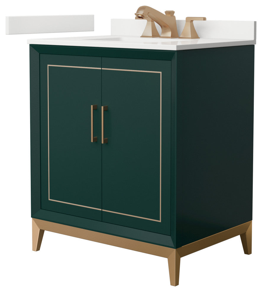 Marlena 30" Green Single Vanity, Quartz Top, 3-Hole, Bronze Trim