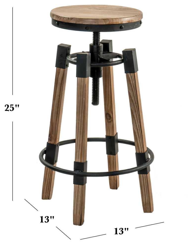 GDF Studio Javadel Modern Industrial Firwood Adjustable Swivel Barstool