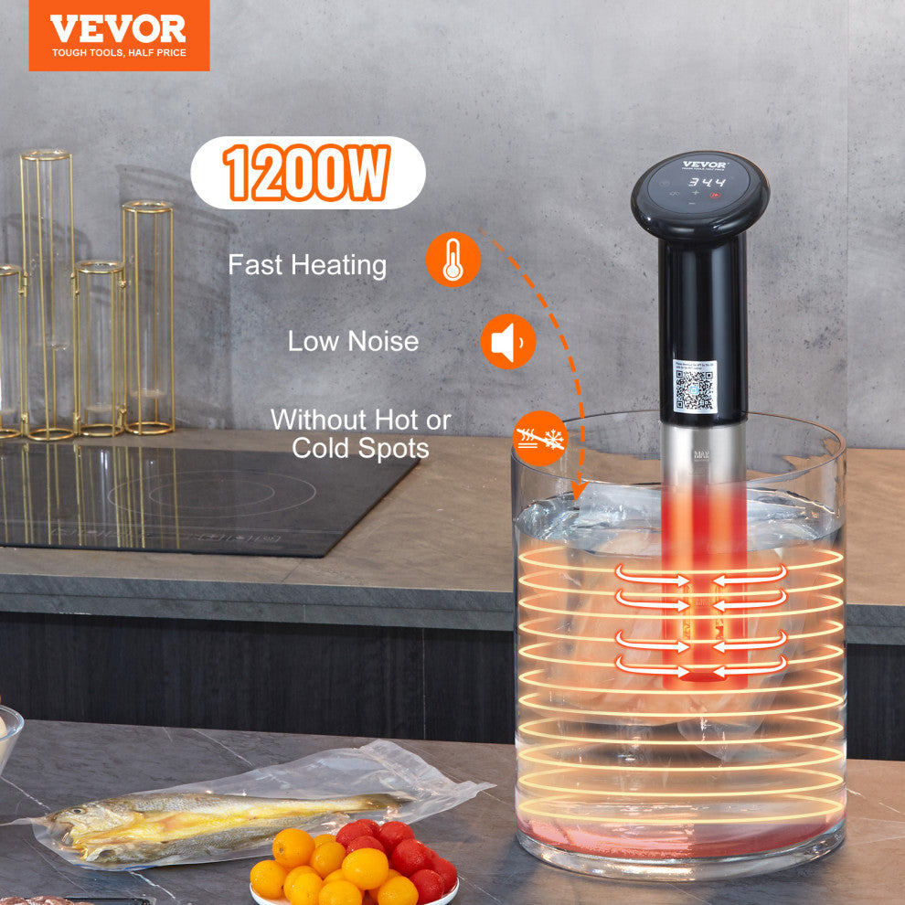 VEVOR Sous Vide Machine Cooker 1200W Timer Bluetooth Wi-Fi App Touch Control