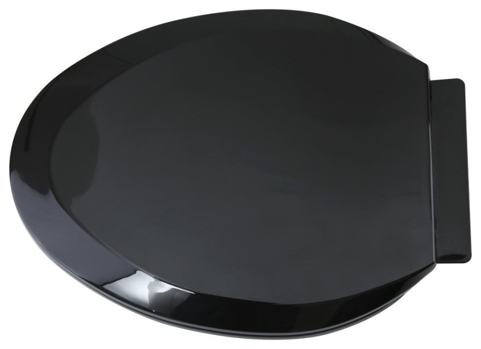 Black Elongated Toilet Seat with Non Slip Oval Seat Bumpers and Adjustable Hinge