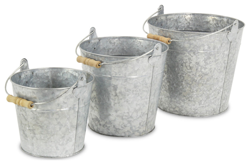 Galvanized Metal Garden Buckets, Set of 3