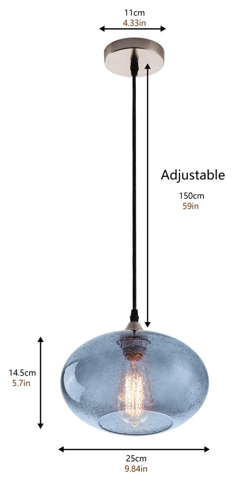 Modern 1-Light Blue Bubble Glass Design Brushed Nickel Pendant Light