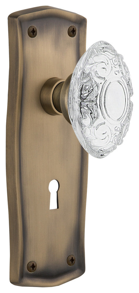 Prairie Plate Double Dummy, Keyhole Crystal Victorian Knob, Antique Brass