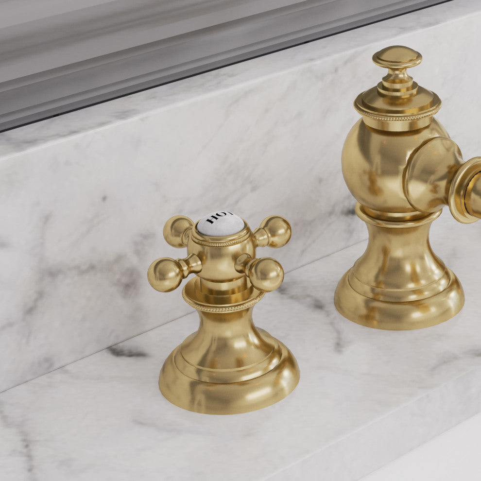 Modern Widespread Waterfall Deck Mount Lavatory Faucets and Pop-Up Drain, Gold