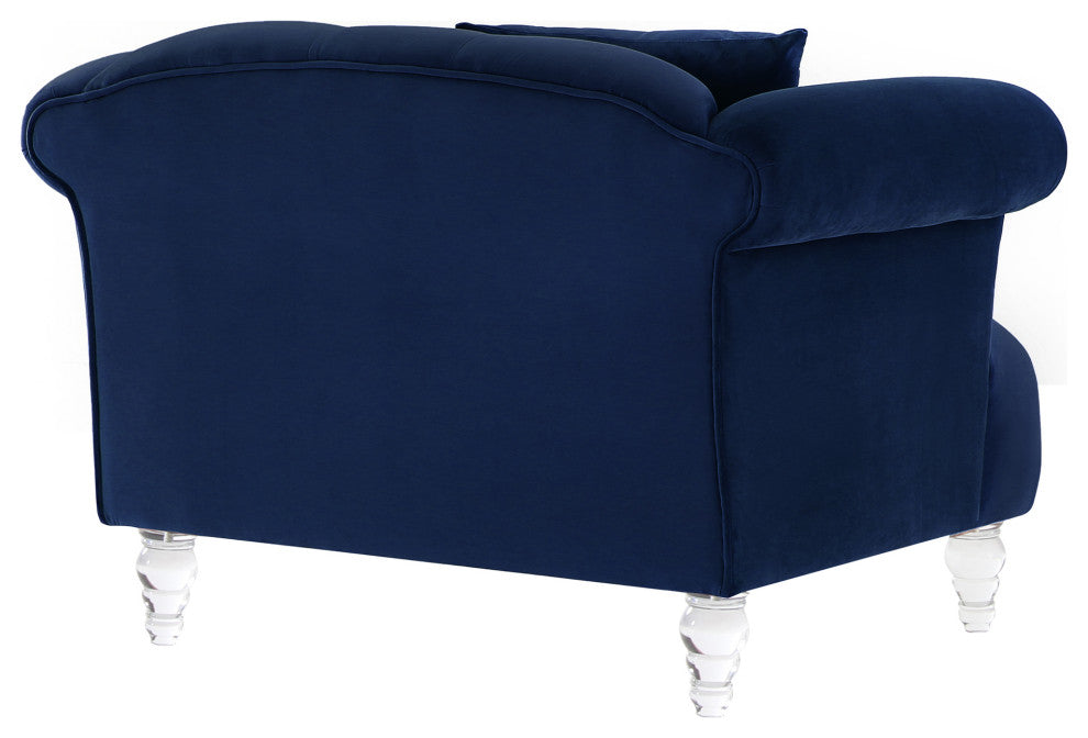 Elegance Contemporary Sofa Chair, Blue Velvet With Acrylic Legs