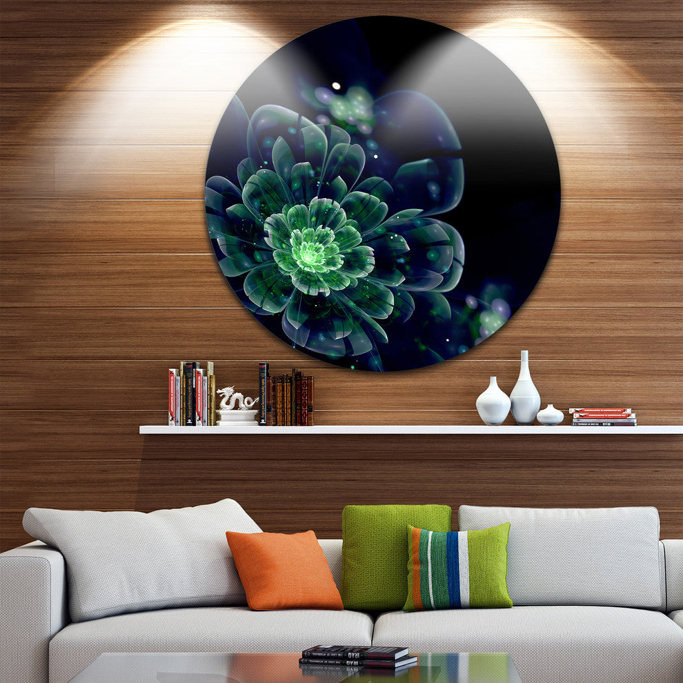 Green Abstract Fractal Flower, Floral Digital Art Round Wall Art, 38"