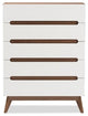 Calypso Mid-Century Modern White and Walnut Wood 5-Drawer Storage Chest