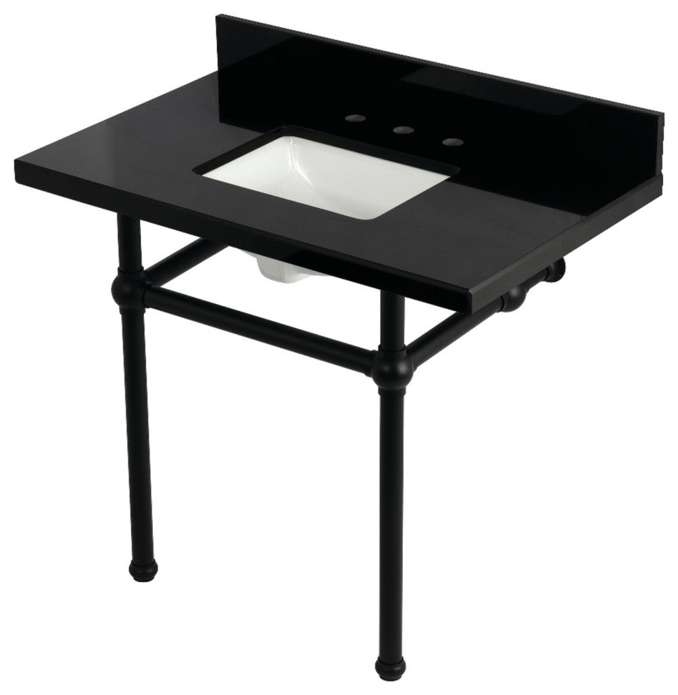 KVPK3630KBSQ0 36" Black Granite Console Sink with Brass Legs