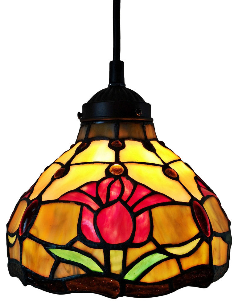 Tiffany Style Tulips Mini Pendant Lamp 8" Wide