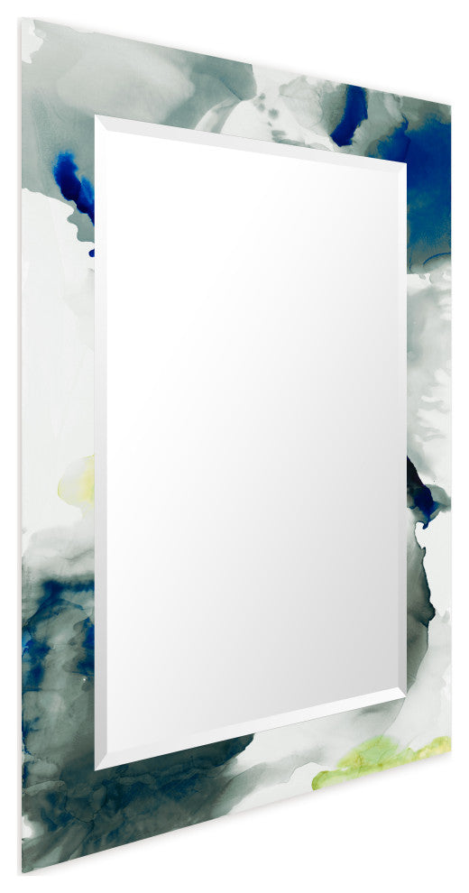 "Ephemeral" Beveled Mirror on Printed Abstarct Tempered Art Glass, 40x30"