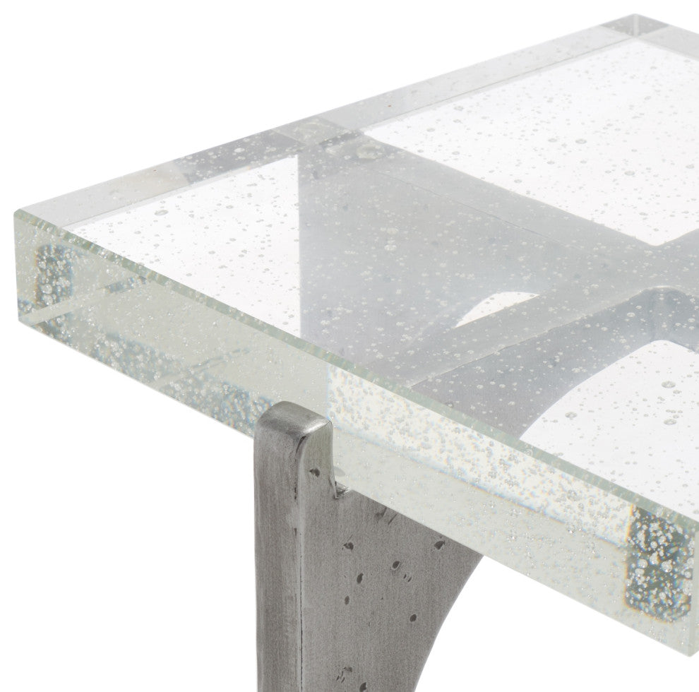 Safavieh Couture Tawny Square Bubble Glass Accent Table, Silver/Clear
