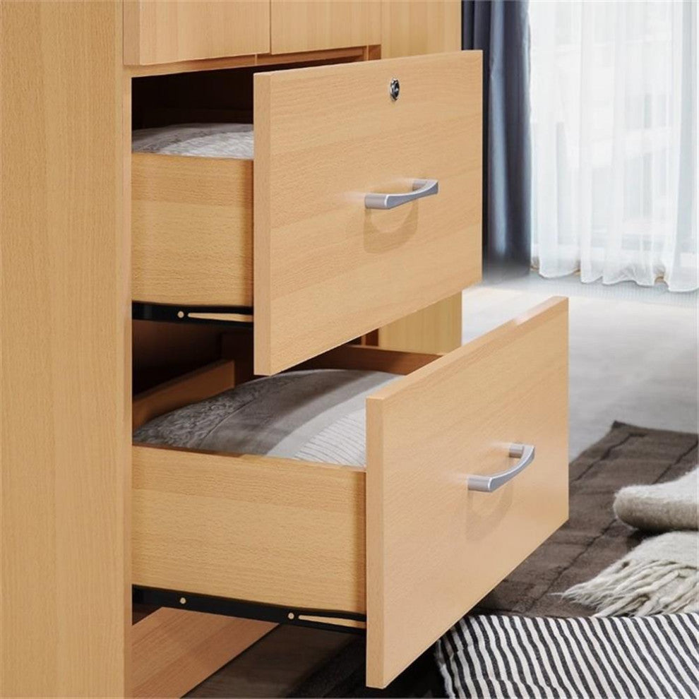 Hodedah 3 Door Armoire with 2 Drawers 3 Shelves in Beige Wood