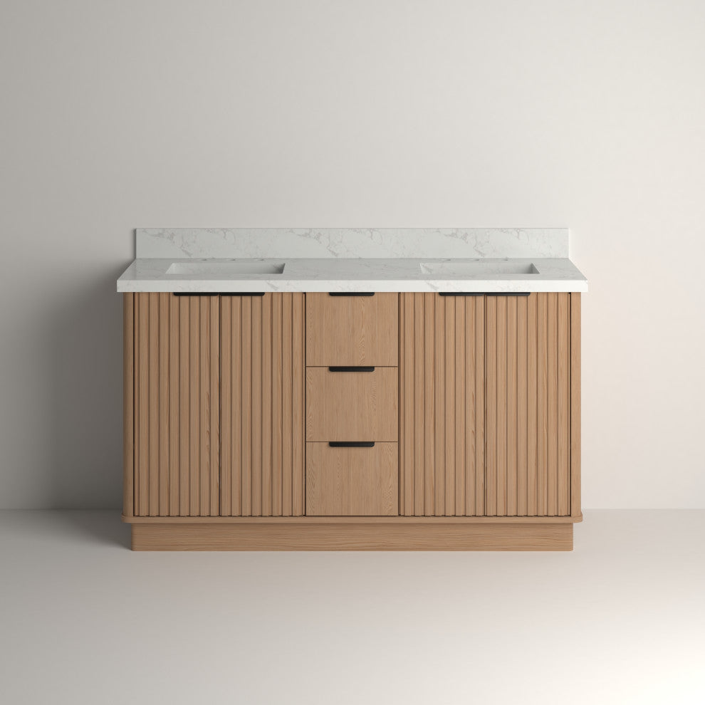 Kathryn Bathroom Vanity, Light Oak, 60", Double Sink, Freestanding