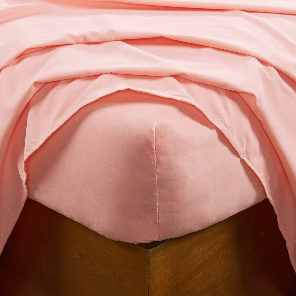 Serenta Puka Lei Embroidered 4 Piece Bed Sheet Set, Rose Quartz, King