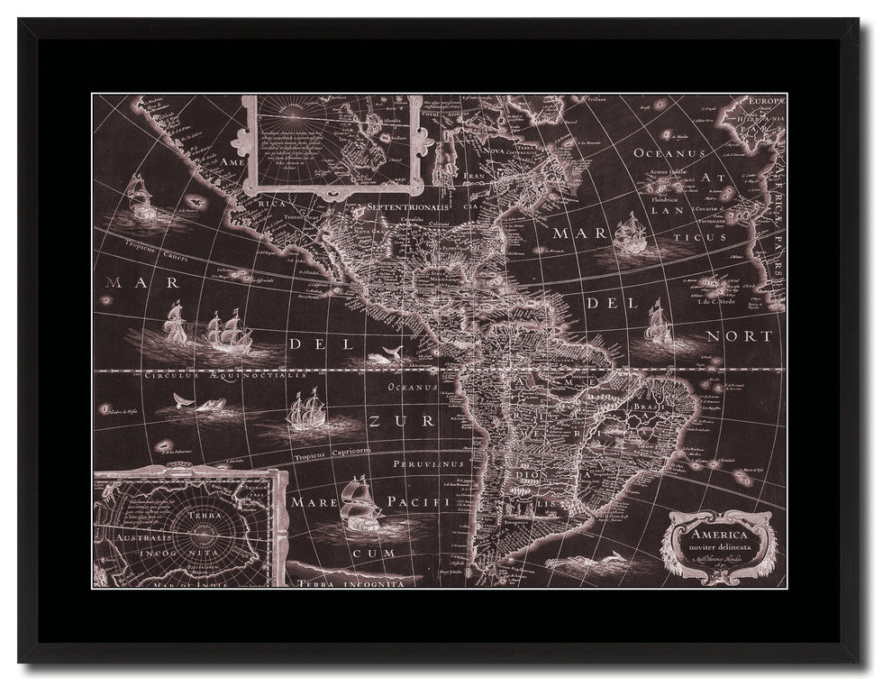 America Vintage Vivid Sepia Map Canvas, 28"x37"