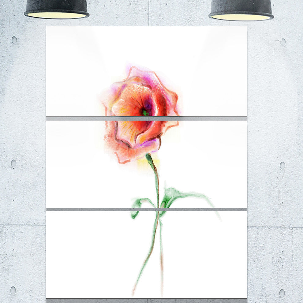 "Red Poppy Flower With Green Leaves" Metal Wall Art, 3 Panels, 28"x36"