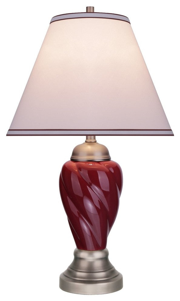 40093-4, 26" High Ceramic Table Lamp, Burgundy With Pewter Finish Base