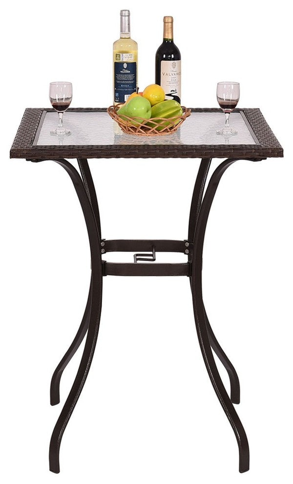 Stunning Outdoor Patio Rattan Square Table With Glass Top