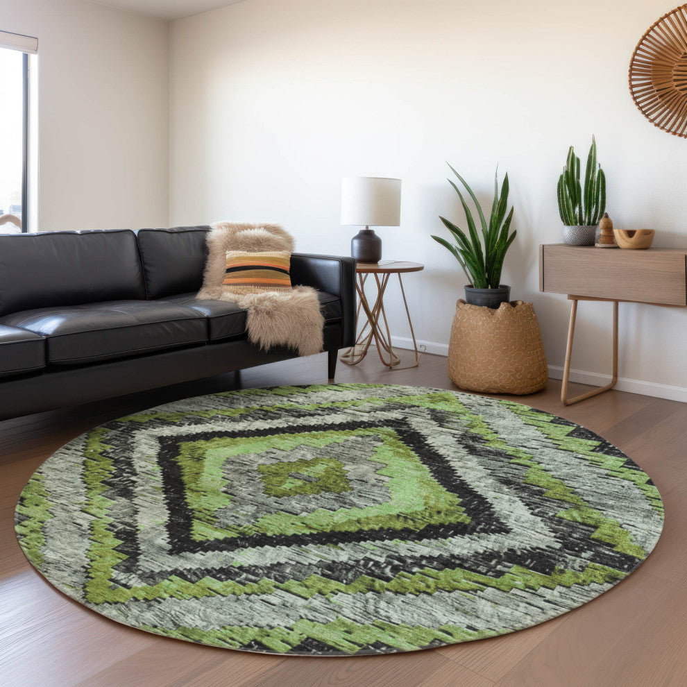 Machine Washable Indoor/Outdoor Chantille ACN1890 Aloe 8' x 8' Round Rug