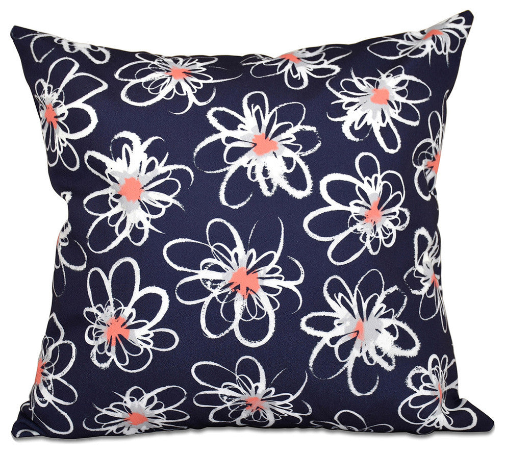 Penelope Floral, Geometric Print Pillow, Navy Blue, 26"x26"