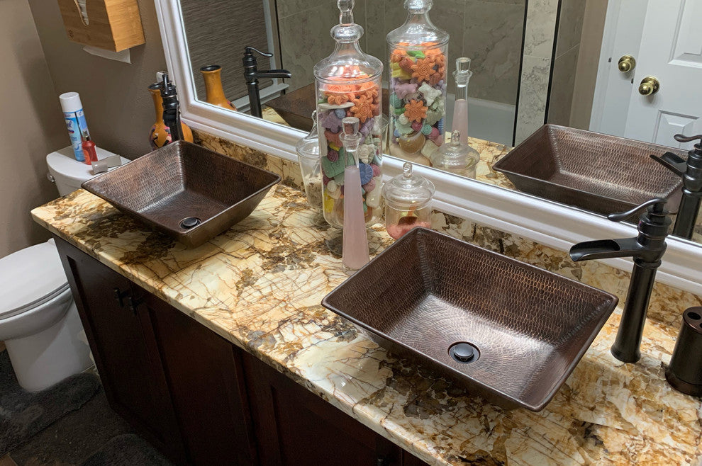 17" Rectangle Wired Rim Vessel Hammered Copper Sink