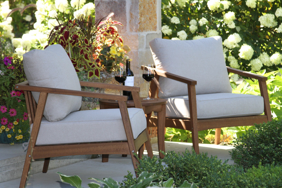 Modern Eucalyptus Armchairs With Olefin Cushions, Set of 2