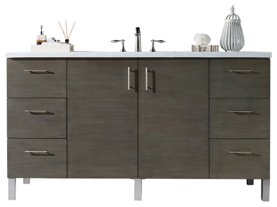 Metropolitan 60" Single Vanity, Silver Oak, No Top, Without Top