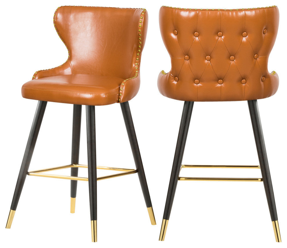 Hendrix Faux Leather Upholstered Bar Stool, Set of 2, Cognac