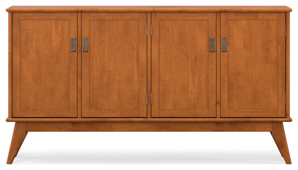 Draper Solid Hardwood Mid Century 4 Door Sideboard Buffet, Teak Brown