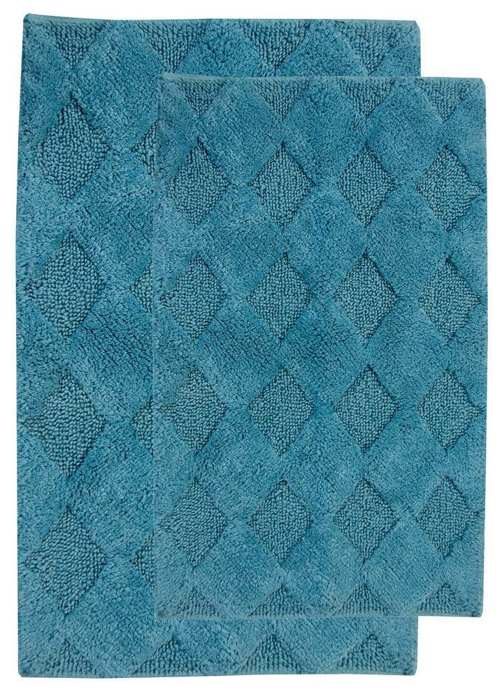 Bath Rug Cotton, 2 Piece Set, 34"x21" and 36"x24", Arctic Blue, Charlotte