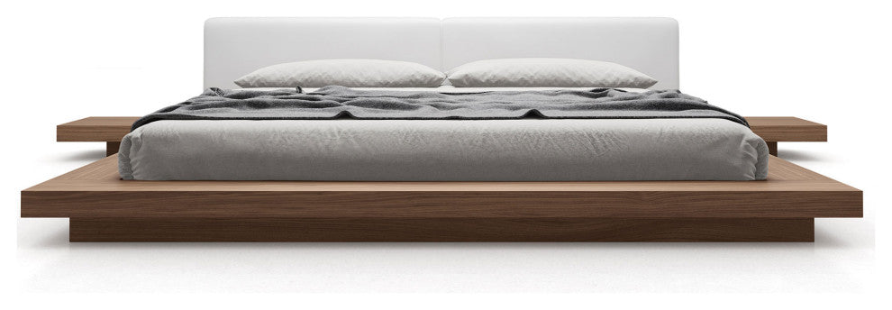 Akanji Bed White Eco Leather and Walnut / Queen