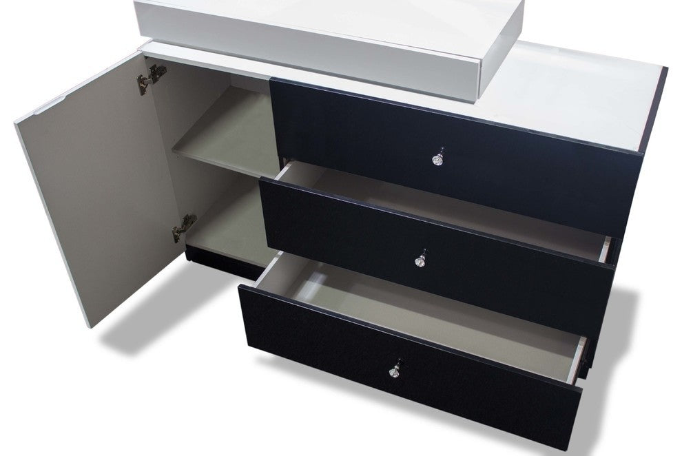 Modern White and Black Dresser and Mirror, 2-Piece Set