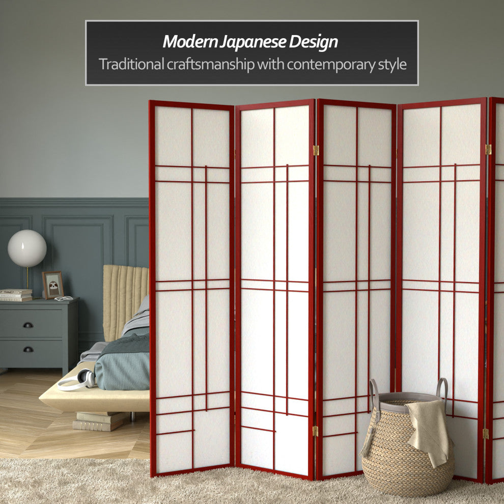 6' Tall Eudes Shoji Screen, Rosewood, 6 Panels
