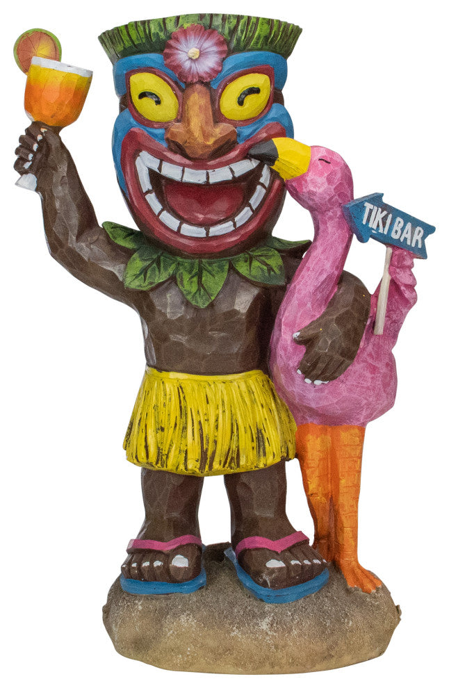 16" Solar Lighted Polynesian Outdoor Garden Tropical Tiki Bar Statue