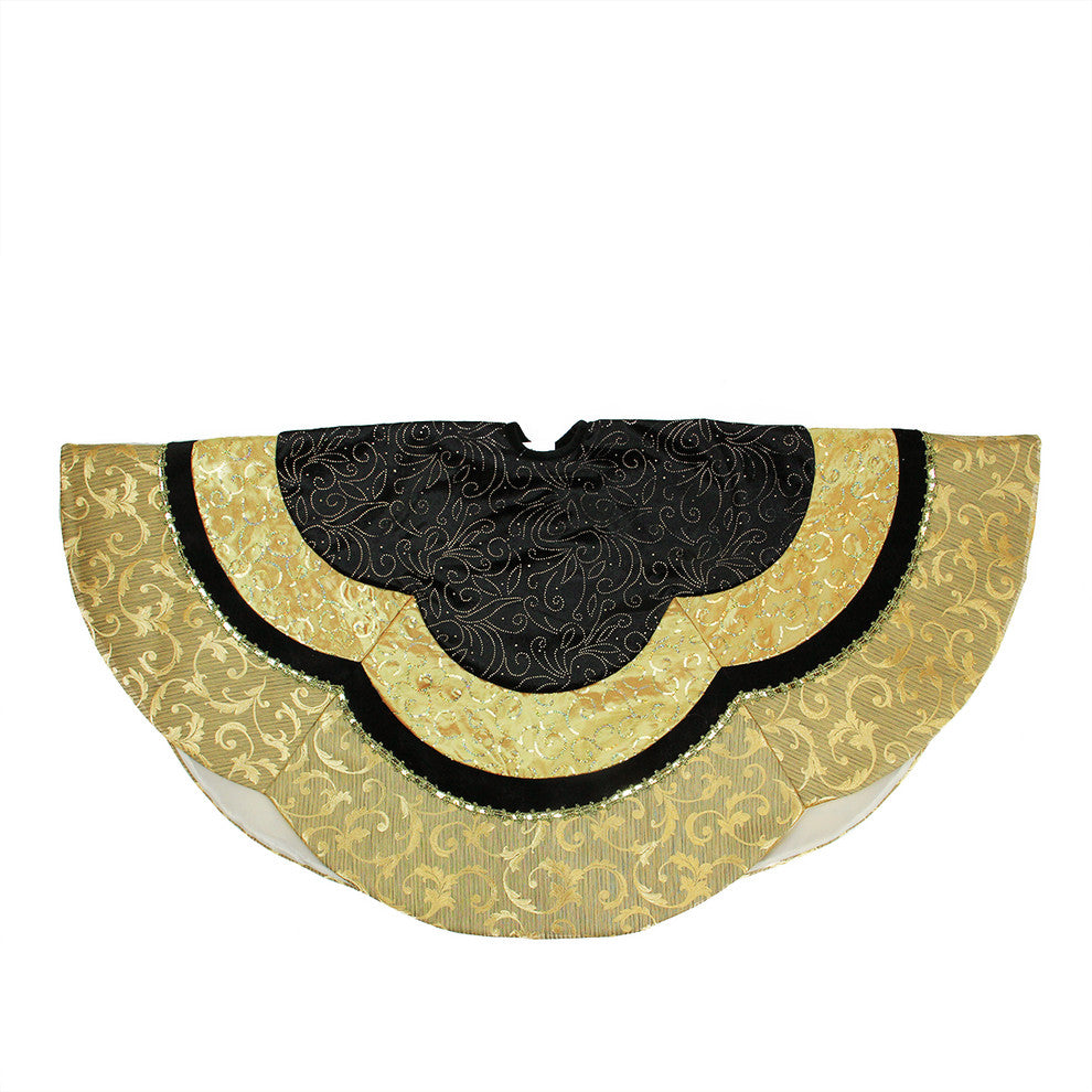 48" Embossed Velvet Silk Brocade and Metallic Trim Scallop Tree Skirt
