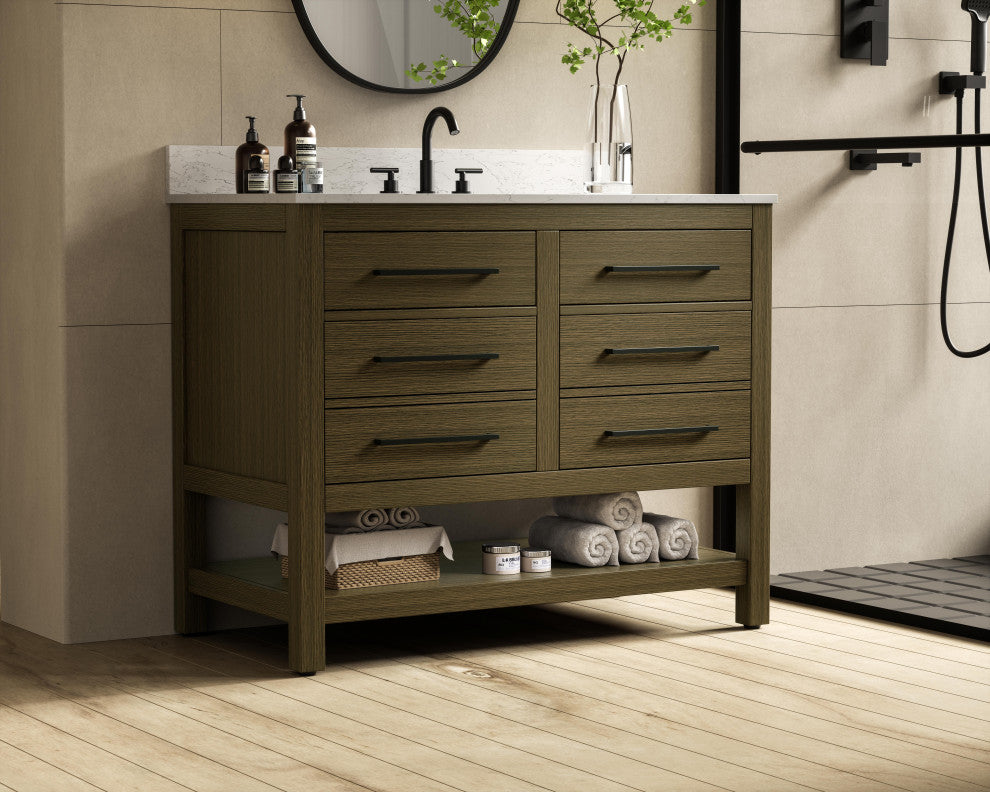Home Living 42" Single Bathroom Vanity, Chestnut Brown With Backsplash