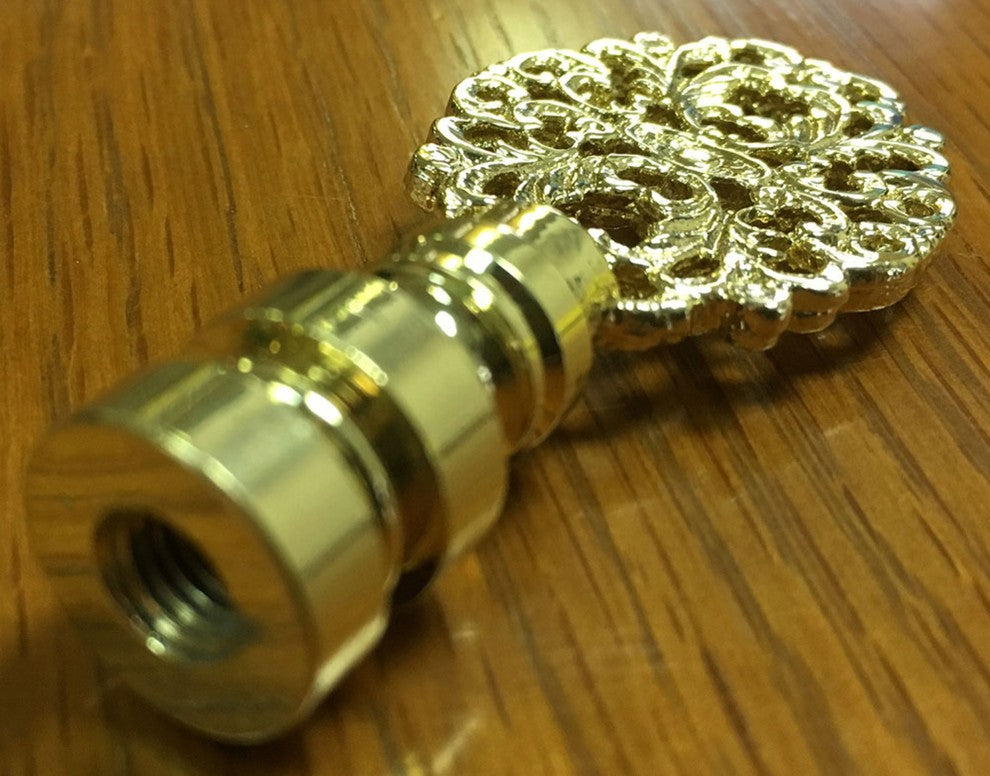 Royal Designs Oval Filigree Finial, Polished Brass, Set of 2