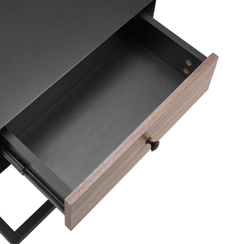 Daeg Smart Side Table, Matte Black With American Walnut Veneer Drawer
