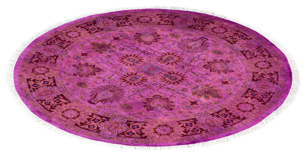 Overdyed One-of-a-Kind Hand-Knotted Area Rug Purple, 4' 1" x 4' 1"