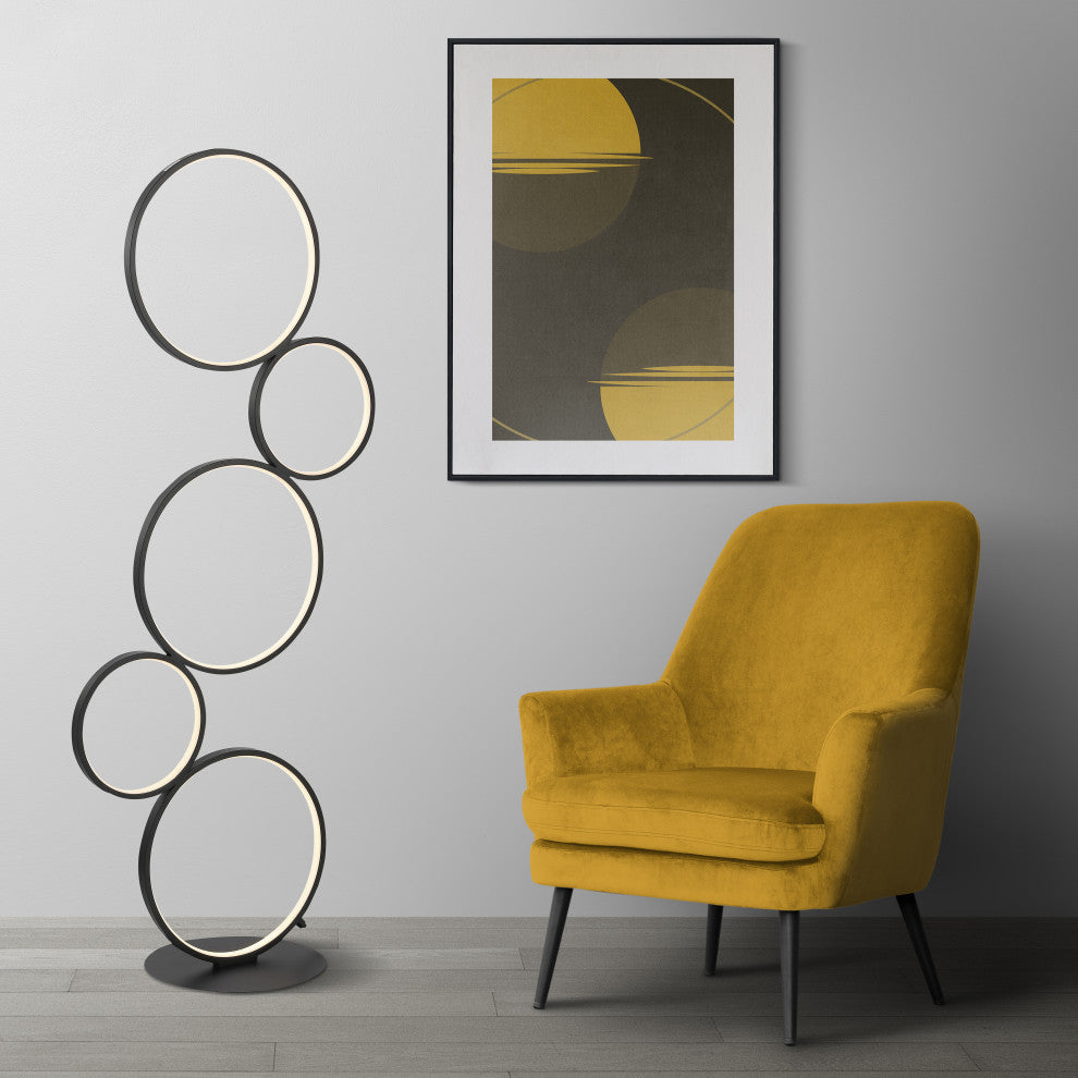 Pluto Stacked Circles 45" 5-Light Modern Integrated LED Floor Lamp, Black