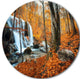 Autumn Mountain Waterfall Close View, Landscape Disc Metal Artwork, 36"