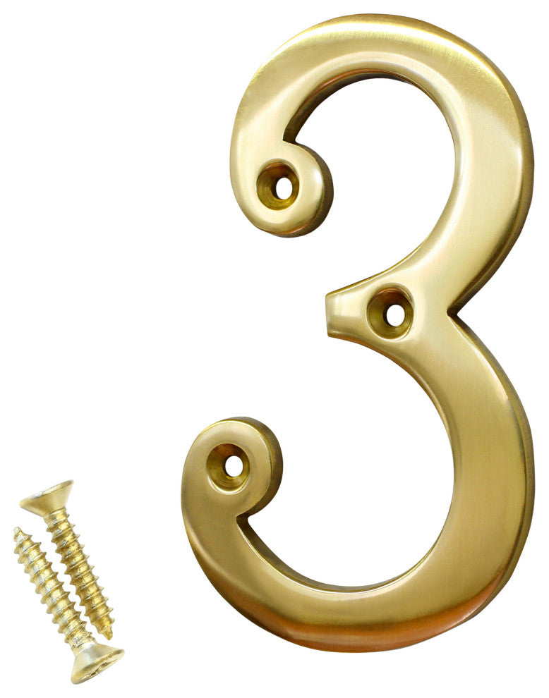 RCH Hardware Brass Modern Curvy House Number, 4-Inch, Various Finishes, Polished